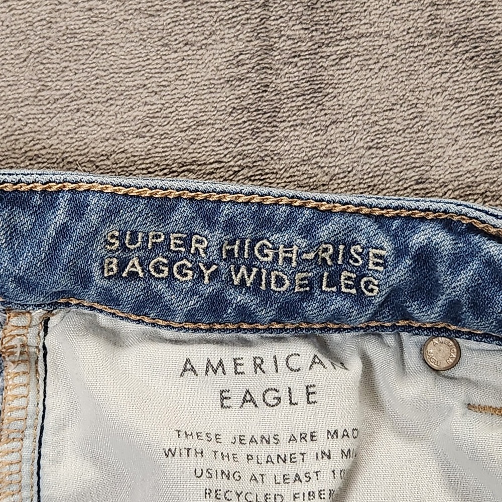 American Eagle Jeans Womens 4 Blue Super High Rise Baggy Wide Leg Cargo 90s VTG - Picture 11 of 11